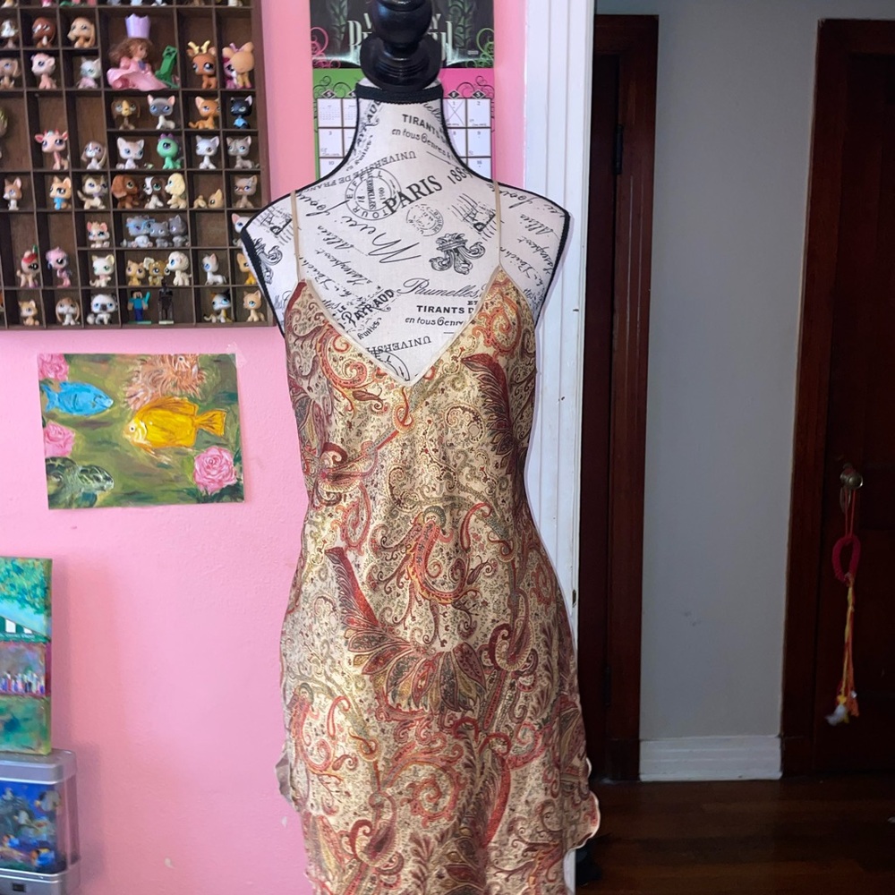 Paisley Slip Dress in Gold and Red